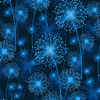 Cobalt electric blue dandelion seed heads pearlescent shimmer black background quilting fabric elegant quilts cushions table runners