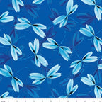 Ice blue dragonflies pearlescent dot details peacock blue background quilting fabric dragonfly lovers patchwork sewing projects
