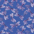 Iris purple dragonflies pearlescent dot details periwinkle blue background quilting fabric dragonfly lovers patchwork sewing projects