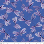 Iris purple dragonflies pearlescent dot details periwinkle blue background quilting fabric dragonfly lovers patchwork sewing projects