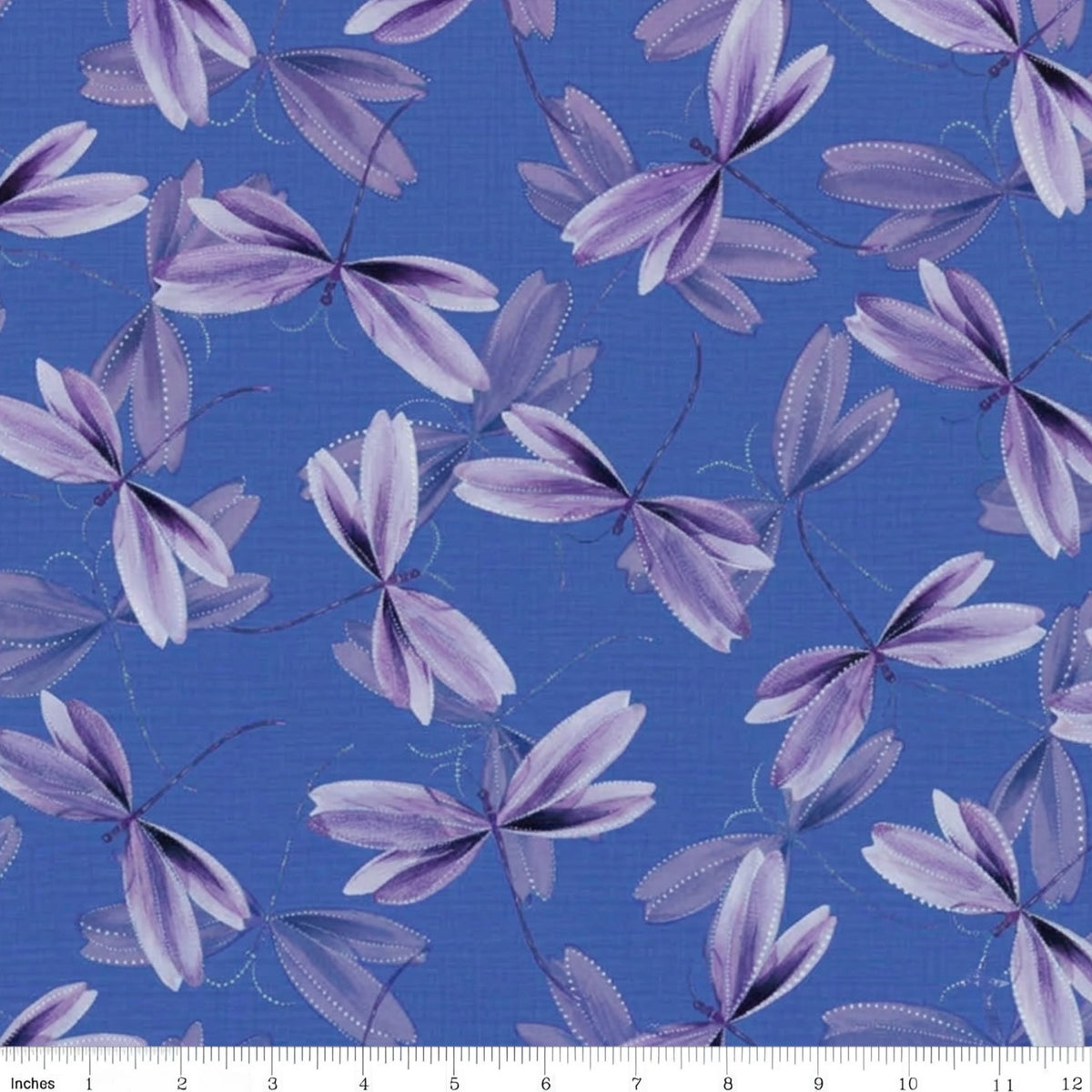 Iris purple dragonflies pearlescent dot details periwinkle blue background quilting fabric dragonfly lovers patchwork sewing projects