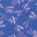 Iris purple dragonflies pearlescent dot details periwinkle blue background quilting fabric dragonfly lovers patchwork sewing projects