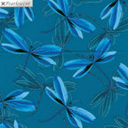 Blue dragonflies pearlescent dot details dark teal background quilting fabric dragonfly lovers patchwork sewing projects