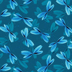 Blue dragonflies pearlescent dot details dark teal background quilting fabric dragonfly lovers patchwork sewing projects