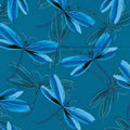 Blue dragonflies pearlescent dot details dark teal background quilting fabric dragonfly lovers patchwork sewing projects