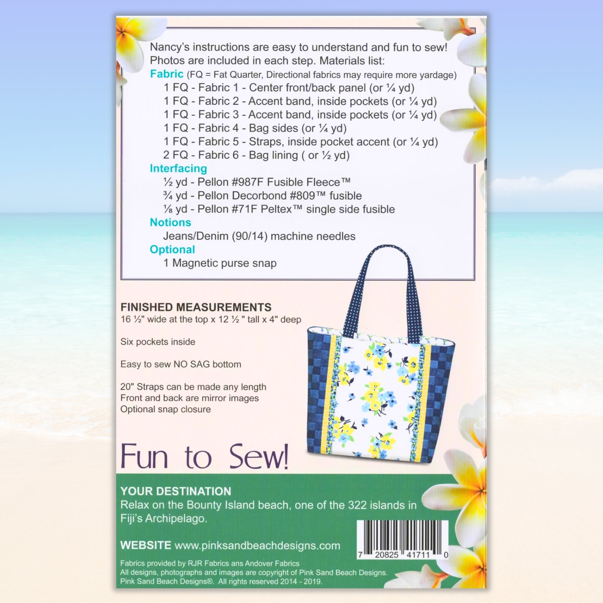 Fiji tote bag sewing pattern organised everyday bag with six pockets for quilting and patchwork sewing projects