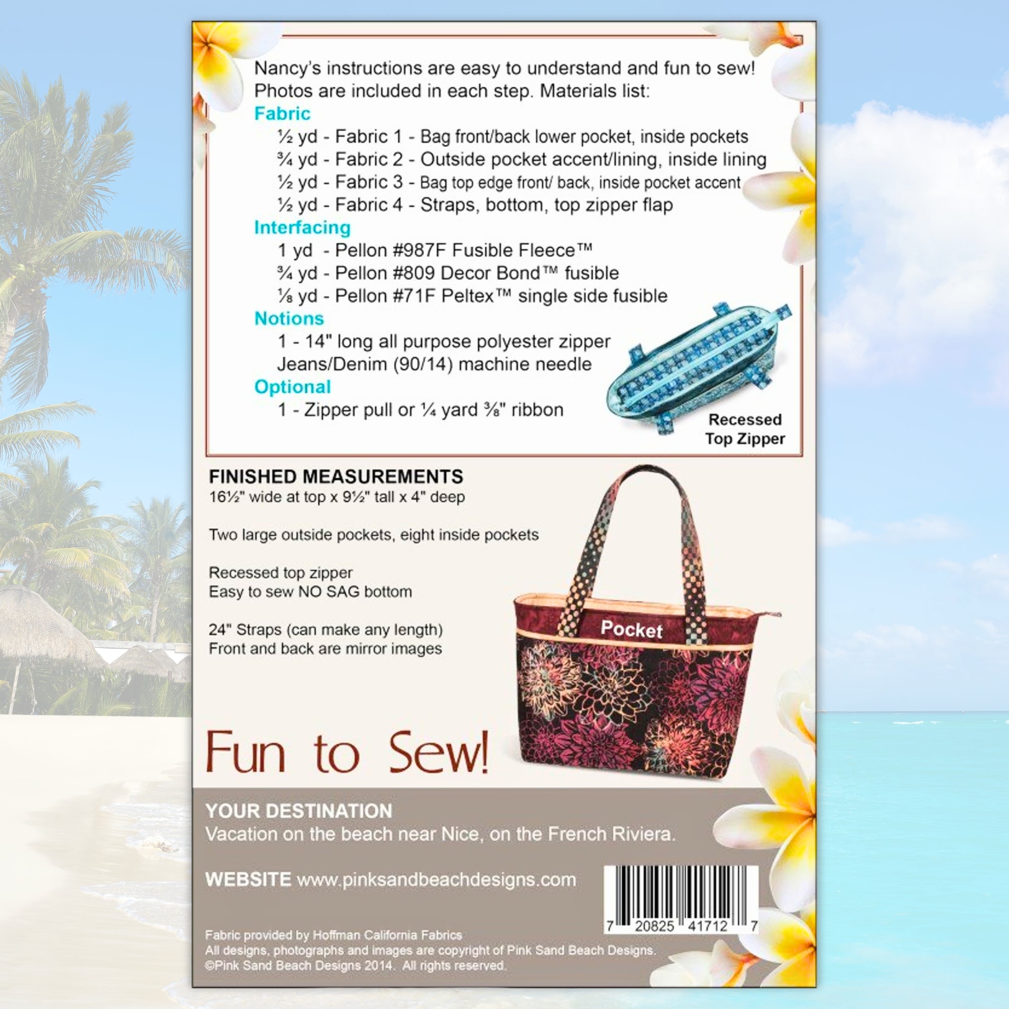 Riviera handbag sewing pattern zipper top bag with multiple pockets for quilting and patchwork sewing projects