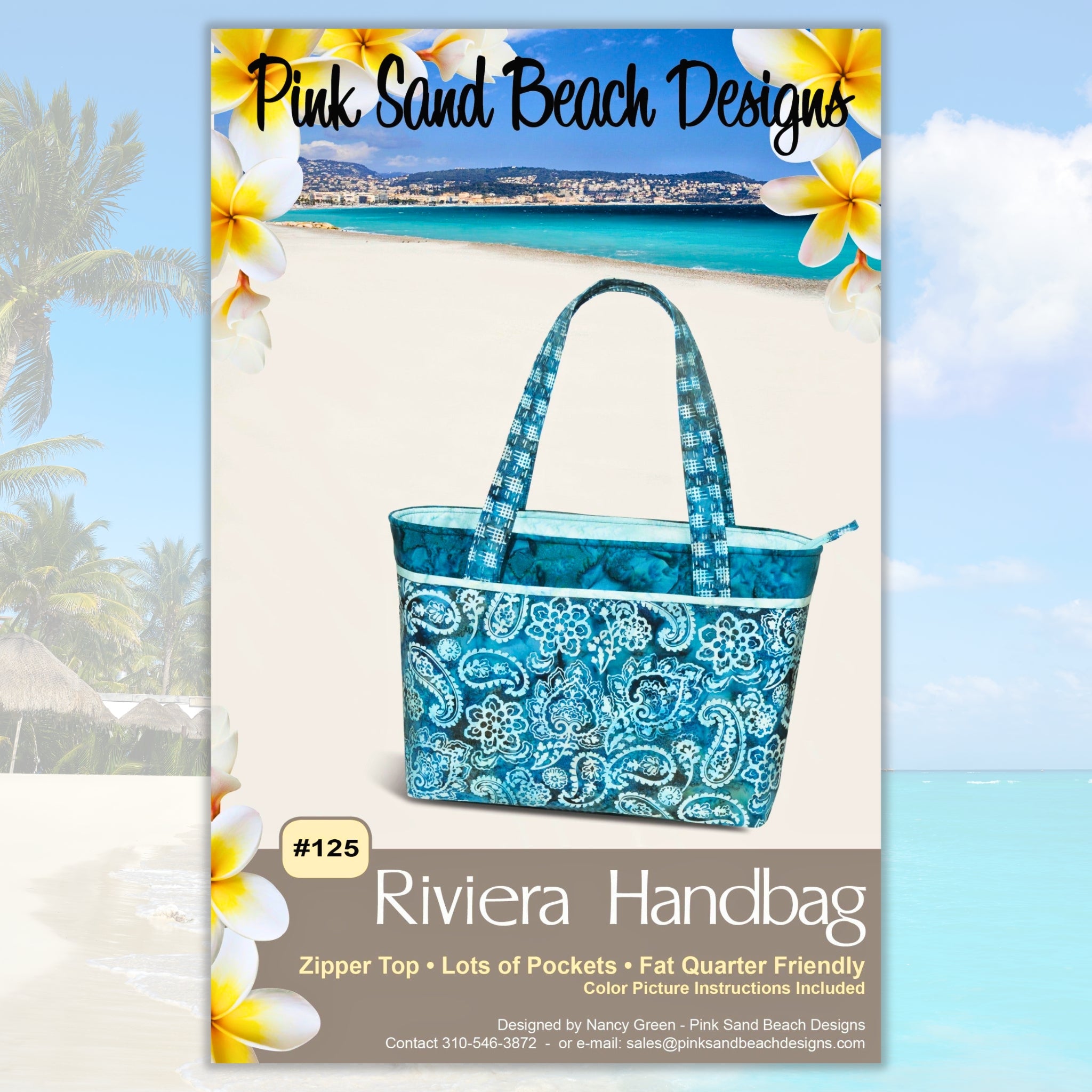 Riviera handbag sewing pattern zipper top bag with multiple pockets for quilting and patchwork sewing projects