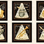 Play Your Song saxophone clarinet music notes black cream gold novelty music panel block