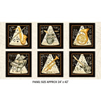 Play Your Song musical instruments panel 24" x 42" saxophone drums French horn grand piano trumpet guitar black cream gold novelty music quilting fabric