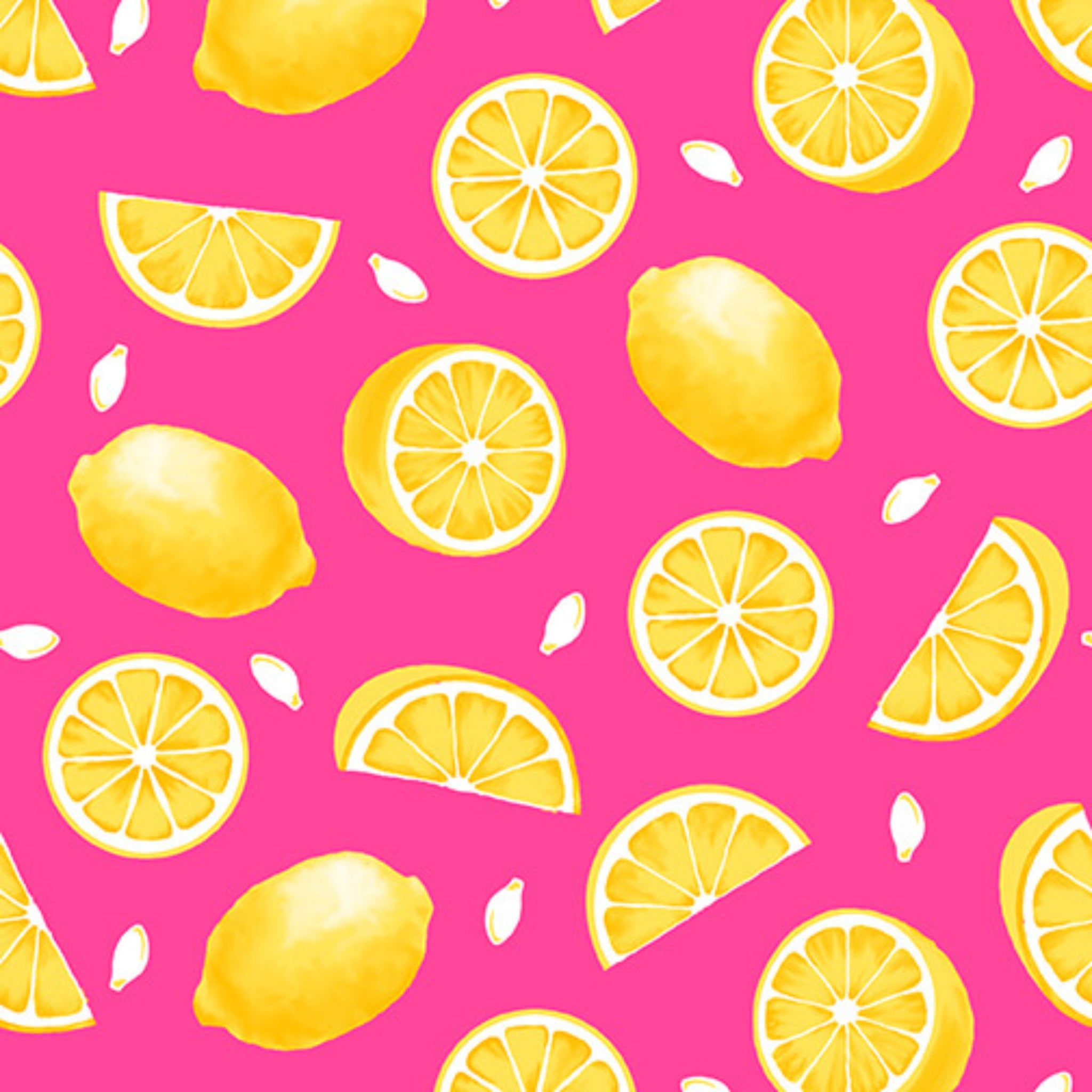 Yellow lemon pink fabric for kids' quilts, beach bags and summer patchwork sewing projects
