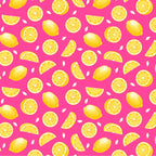 Yellow lemon pink fabric for kids' quilts, beach bags and summer patchwork sewing projects