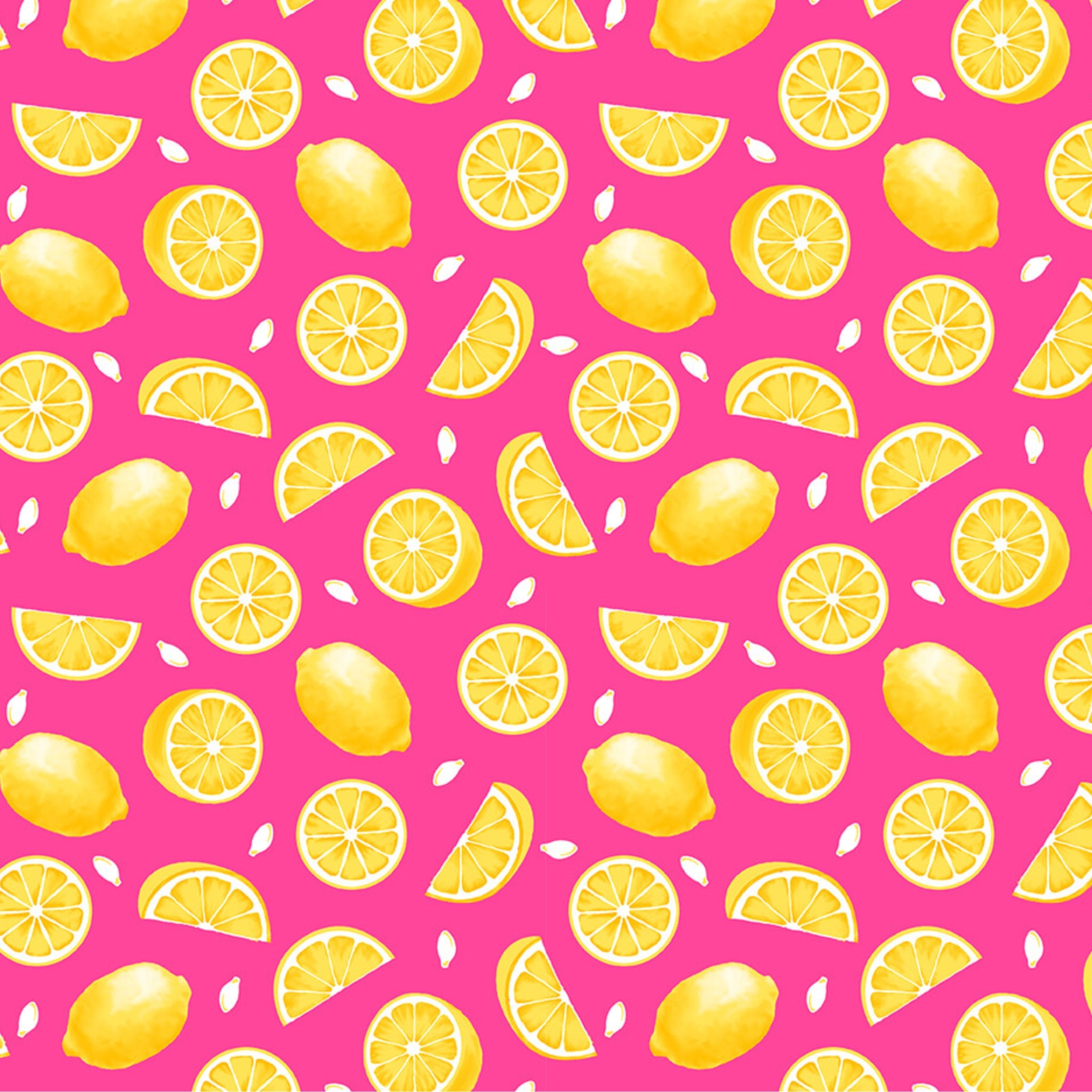 Yellow lemon pink fabric for kids' quilts, beach bags and summer patchwork sewing projects
