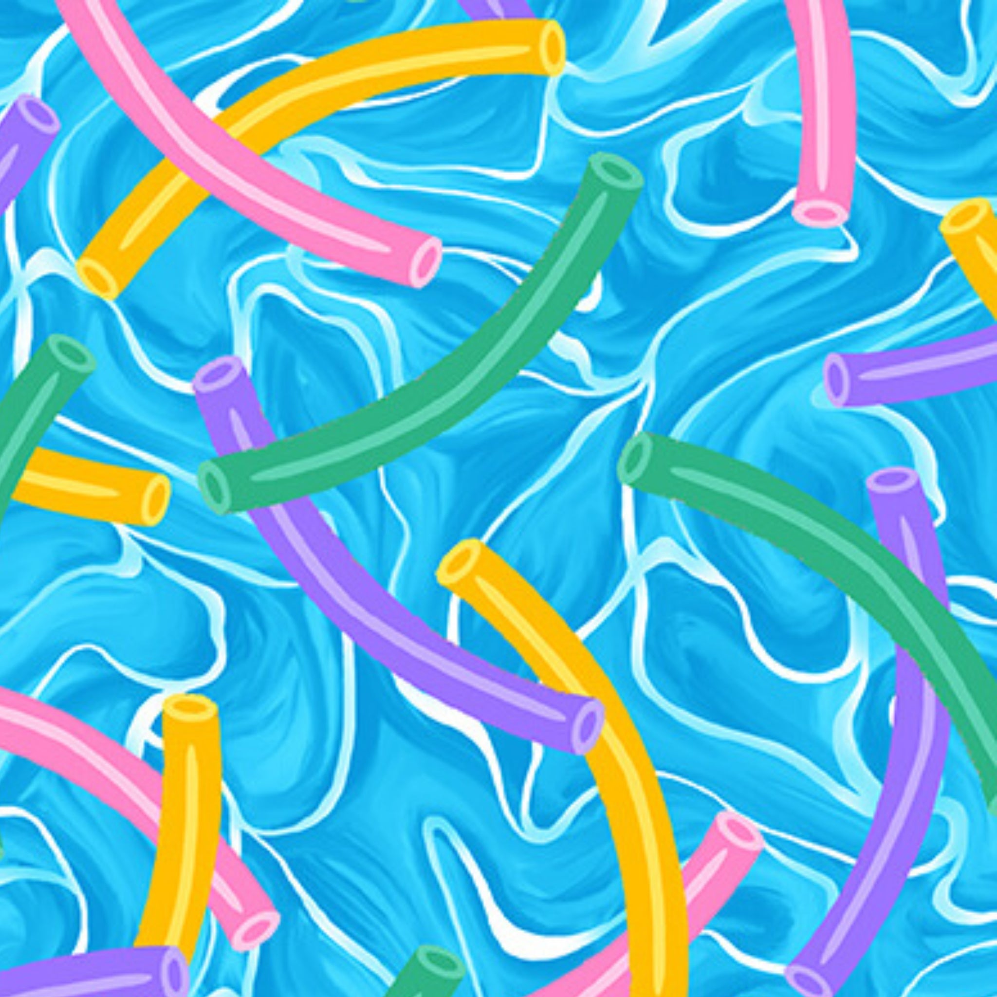 Colourful pool noodles light blue fabric for kids' quilts, beach bags and summer patchwork sewing projects