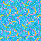 Colourful pool noodles light blue fabric for kids' quilts, beach bags and summer patchwork sewing projects