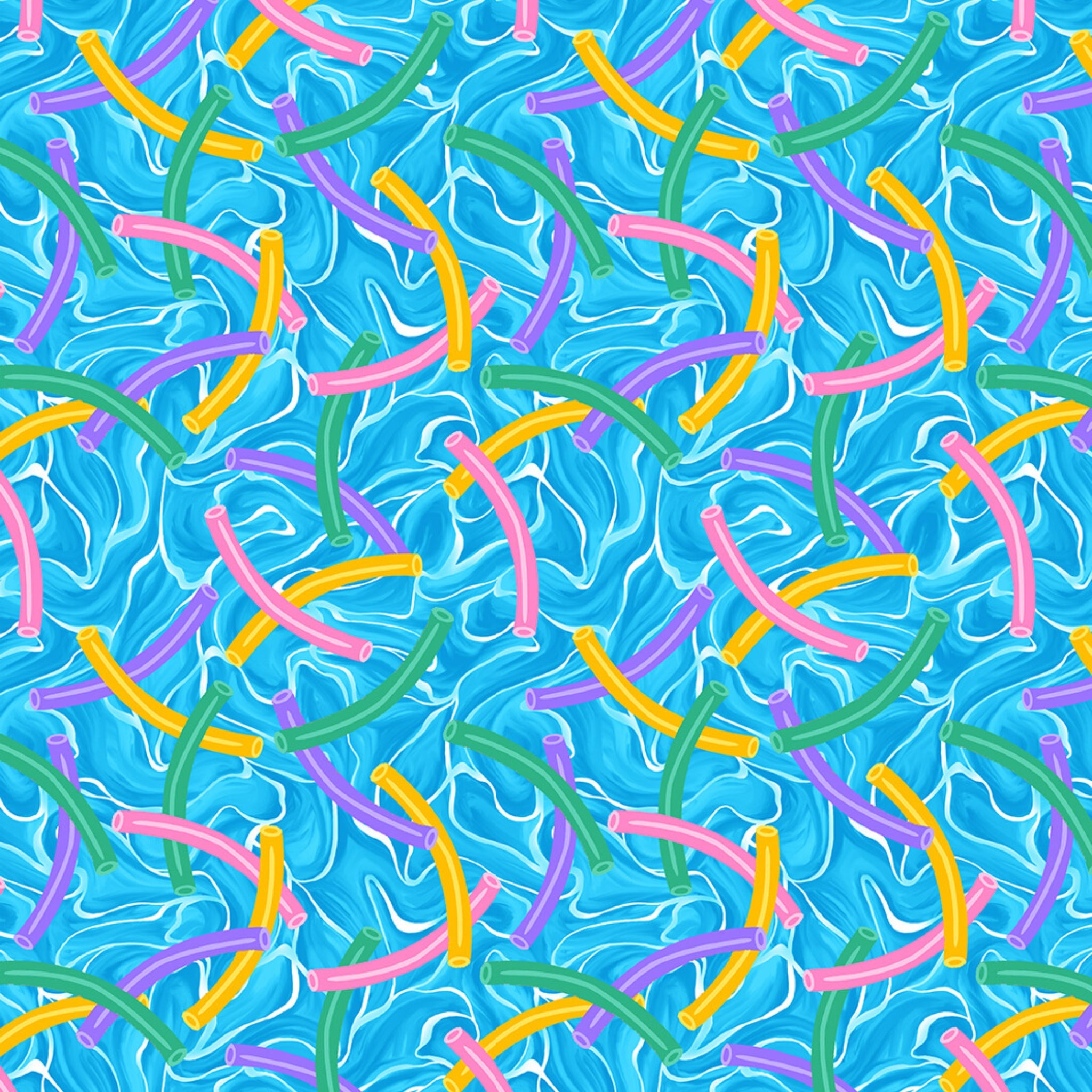 Colourful pool noodles light blue fabric for kids' quilts, beach bags and summer patchwork sewing projects