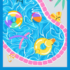 Pool Party panel pink slide blue pool tropical palm leaves for kids' quilts and summer patchwork sewing projects