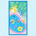 Pool Party panel pink slide blue pool tropical palm leaves for kids' quilts and summer patchwork sewing projects