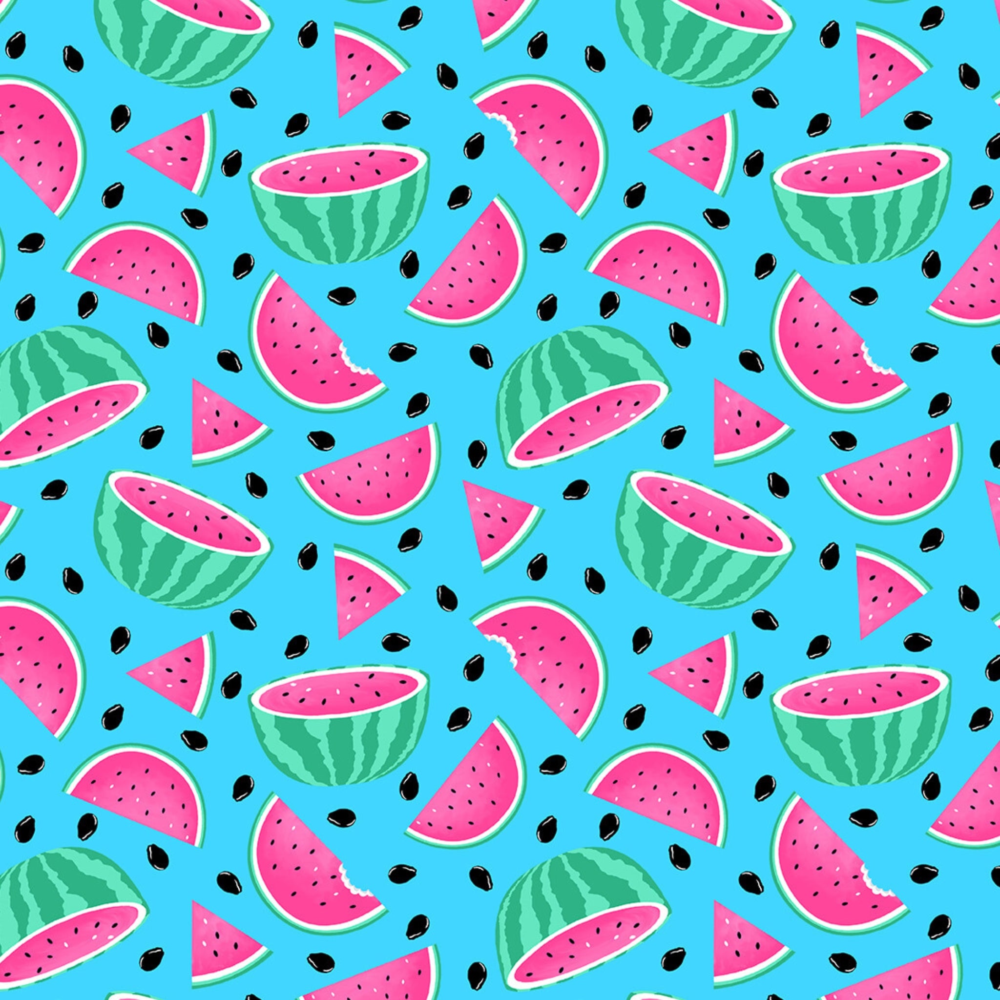 Watermelon slices aqua pink fabric for kids' quilts, beach bags and summer patchwork sewing projects