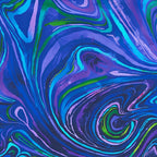 Abstract marbled swirl cobalt blue purple turquoise lime green black all-over pattern digital print fabric for bargello quilts fussy cutting cushions tote bags and jacket linings