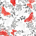 Red pearlescent butterflies charcoal foliage white background butterfly quilting fabric for elegant quilts cushion covers and tote bags