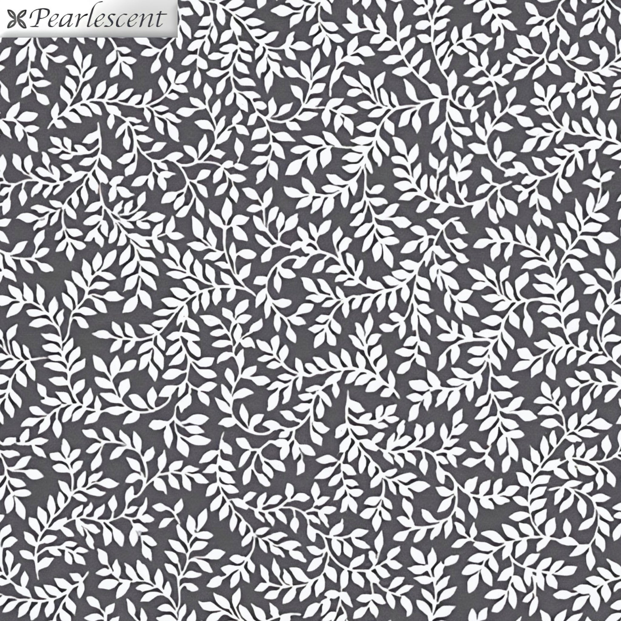 Silver pearlescent fern sprig blender charcoal grey background quilting fabric for quilts cushions and table linen