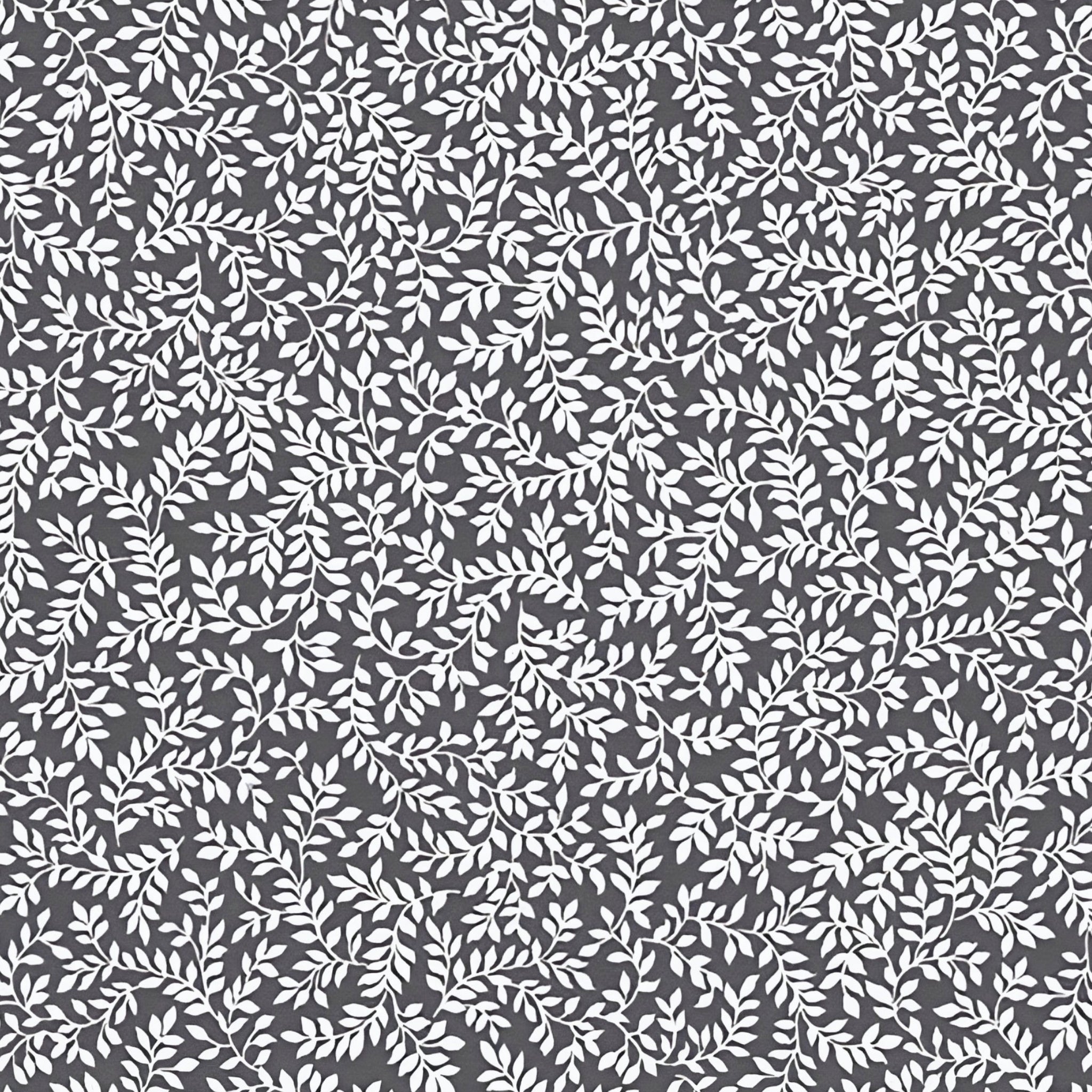 Silver pearlescent fern sprig blender charcoal grey background quilting fabric for quilts cushions and table linen