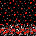 Red poppy floral border print black background pearlescent butterflies quilting fabric for elegant quilts and cushion covers