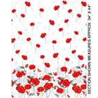Red poppy floral border print white background pearlescent butterflies quilting fabric for elegant quilts and cushion covers