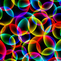 Rainbow bubbles on black background digital print in vibrant multi colours for modern quilts and patchwork sewing projects