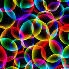 Rainbow bubbles on black background digital print in vibrant multi colours for modern quilts and patchwork sewing projects