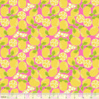 Lemons lemon slices yellow hot pink fabric for children's quilts and summer patchwork projects
