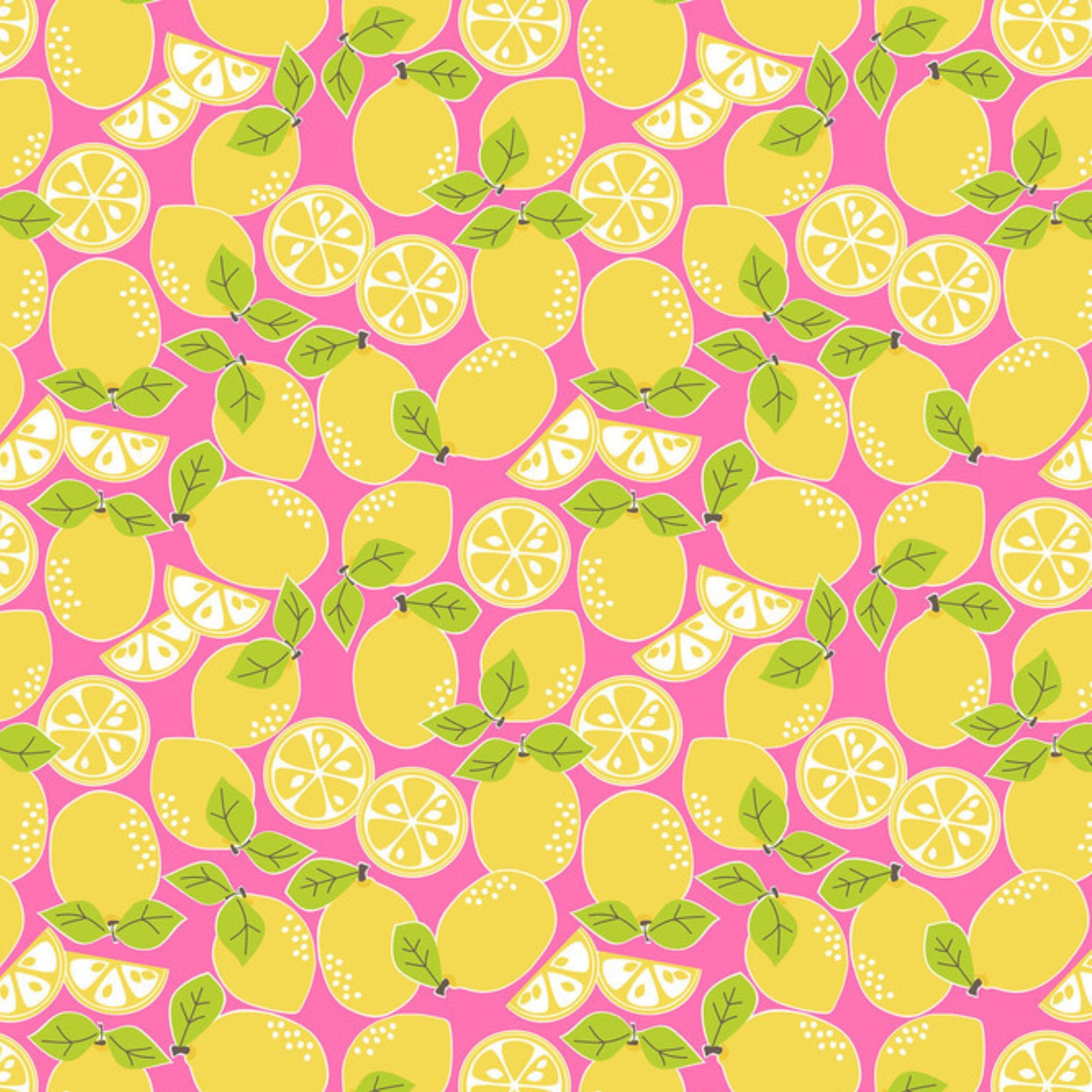 Lemons lemon slices yellow hot pink fabric for children's quilts and summer patchwork projects