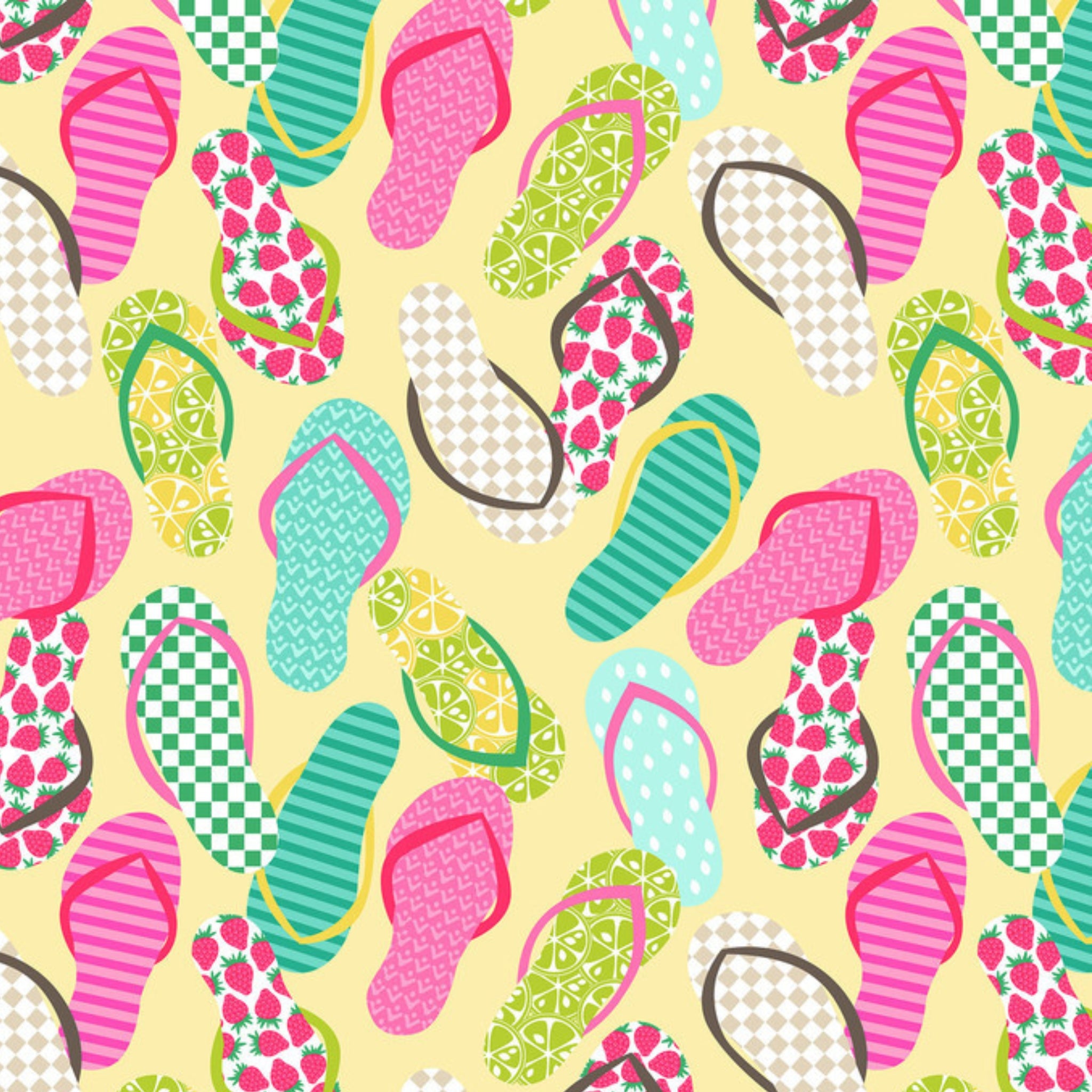 Colourful flip-flops pink aqua lime yellow fabric for children's quilts and summer patchwork projects