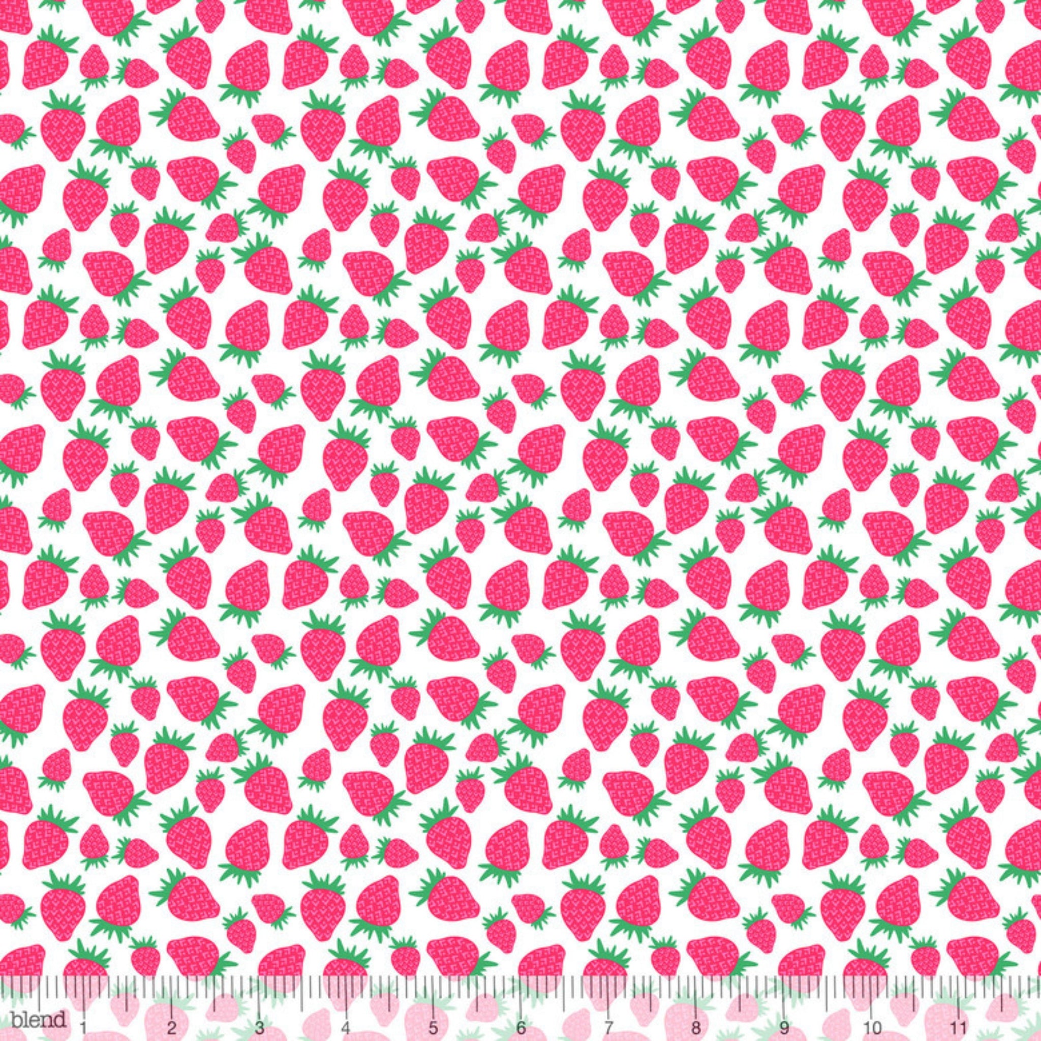 Strawberries pink white fabric for children's quilts and summer patchwork projects