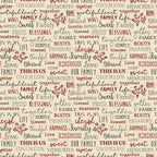 Family words quilting fabric beige cream — cherish gather roots blessed — novelty word print for quilts and heartfelt home gifts