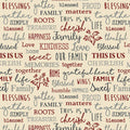Family words quilting fabric beige cream — cherish gather roots blessed — novelty word print for quilts and heartfelt home gifts