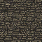 Family words quilting fabric black — cherish gather roots blessed — novelty word print for quilts and heartfelt home gifts