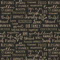 Family words quilting fabric black — cherish gather roots blessed — novelty word print for quilts and heartfelt home gifts