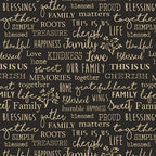 Family words quilting fabric black — cherish gather roots blessed — novelty word print for quilts and heartfelt home gifts