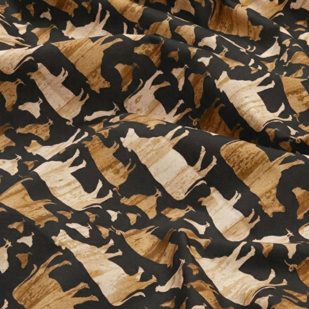 Farm animal silhouettes cows pigs chickens beige cream black quilting fabric for farm quilts tote bags and country gifts