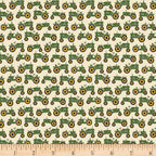 Green tractor print cream quilting fabric novelty farm tractors yellow wheels for boys quilts farm gifts and patchwork projects