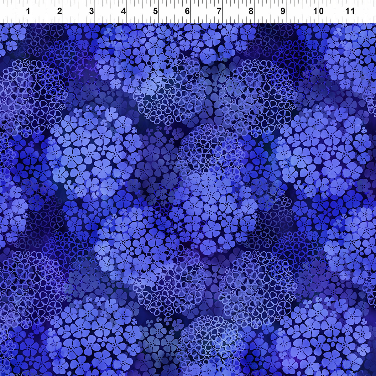 Packed clusters of small five-petal flowers cobalt periwinkle navy blue floral blender quilting fabric patchwork sewing projects