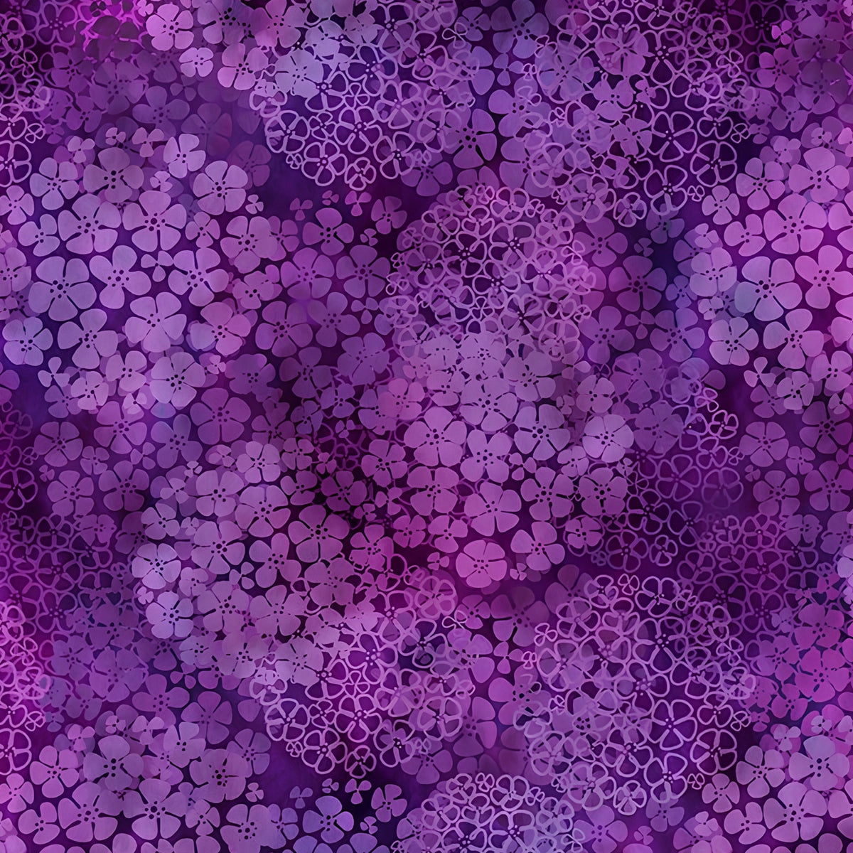 Packed clusters of small five-petal flowers violet magenta purple floral blender quilting fabric patchwork sewing projects