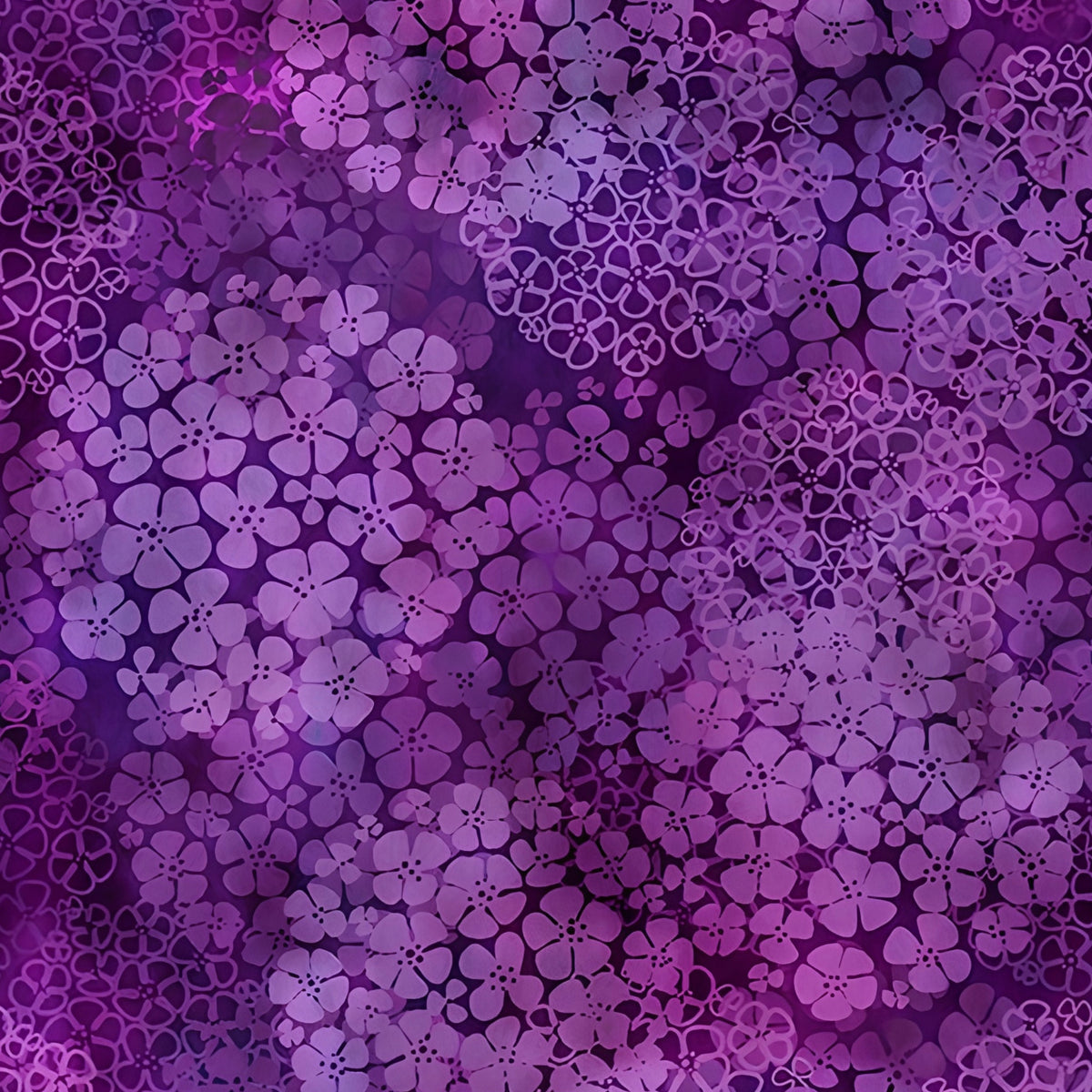Packed clusters of small five-petal flowers violet magenta purple floral blender quilting fabric patchwork sewing projects