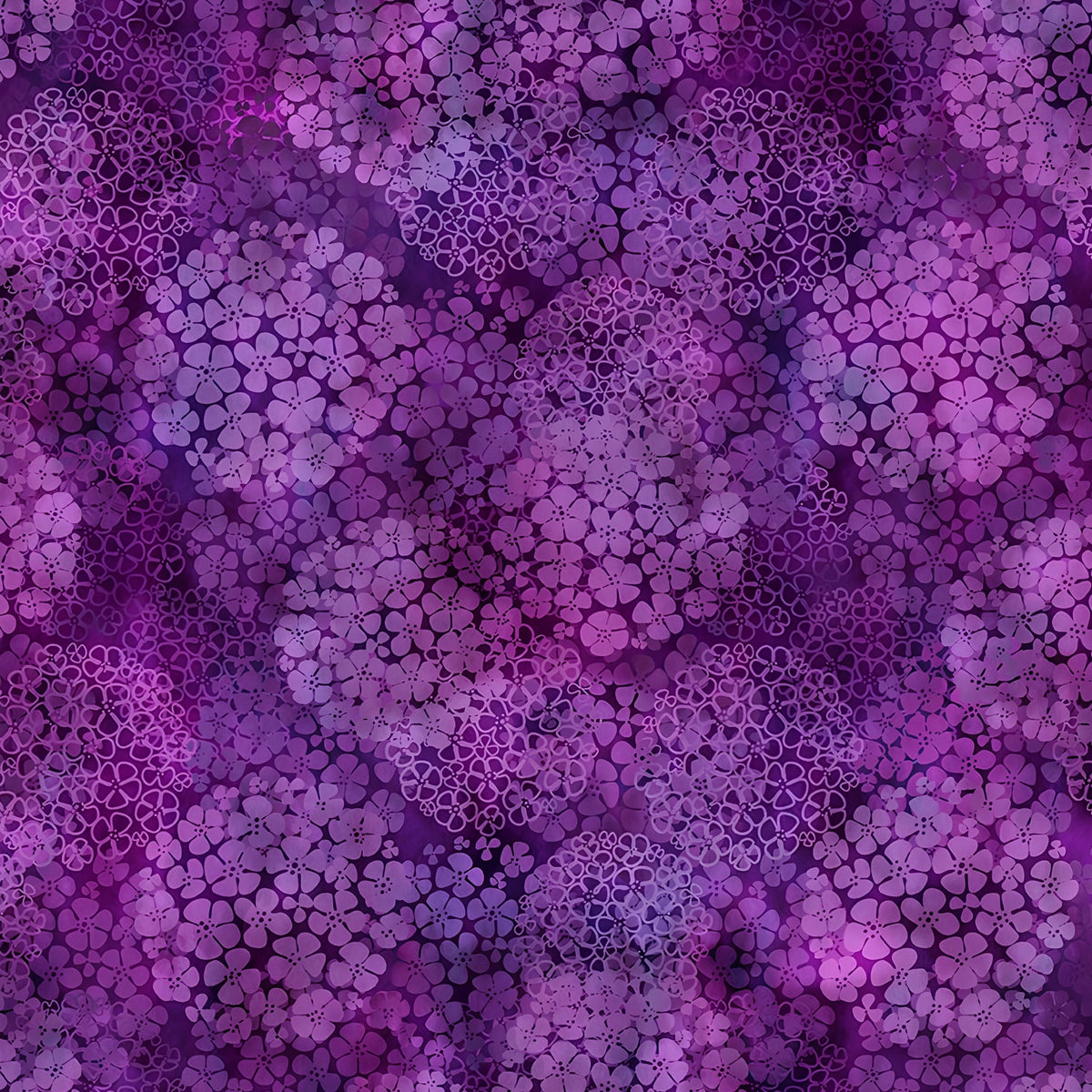 Packed clusters of small five-petal flowers violet magenta purple floral blender quilting fabric patchwork sewing projects