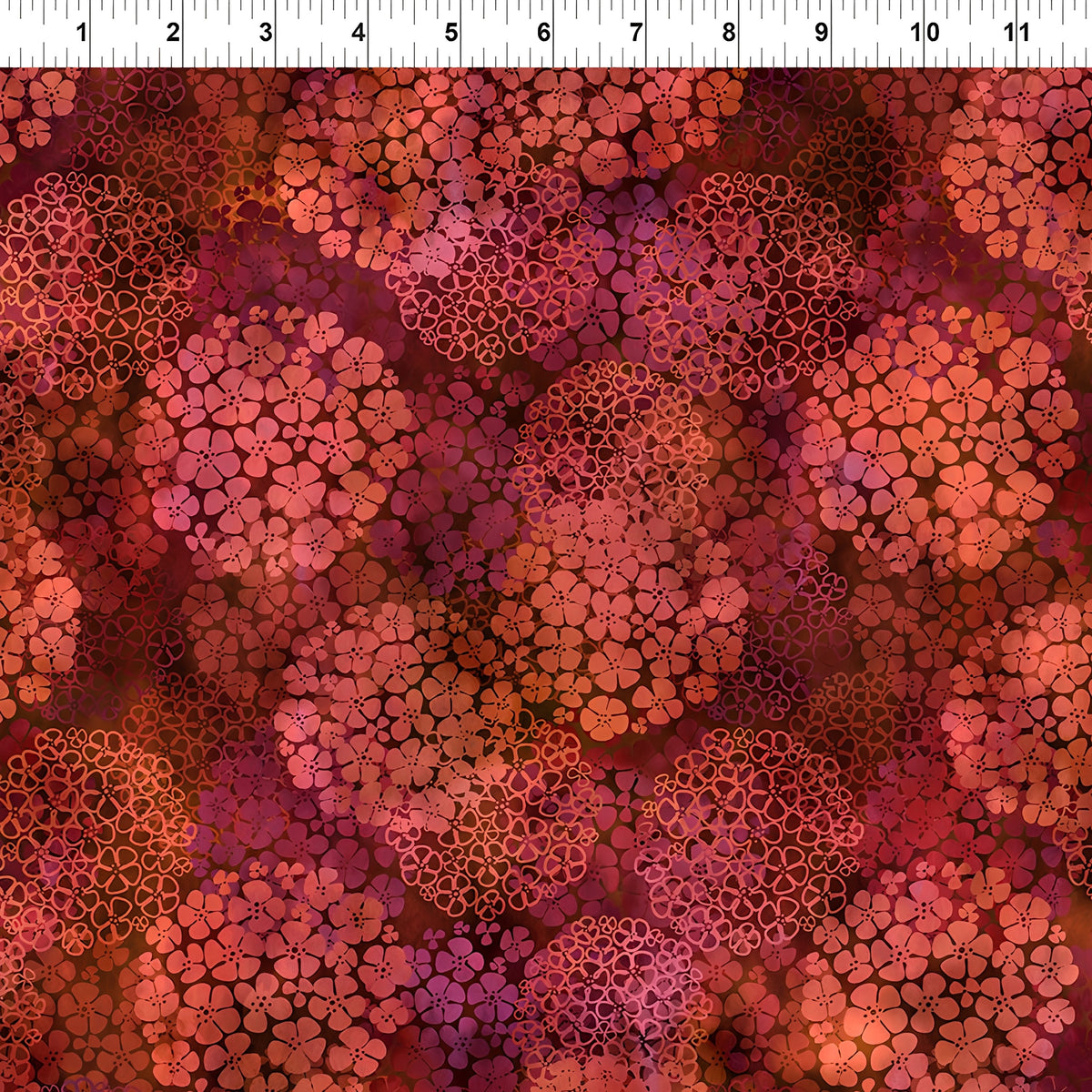 Packed clusters of small five-petal flowers coral orange burgundy red spice floral blender quilting fabric patchwork sewing projects