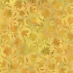 Scattered daisy blooms trailing vines amber golden brown olive gold yellow floral blender quilting fabric patchwork sewing projects