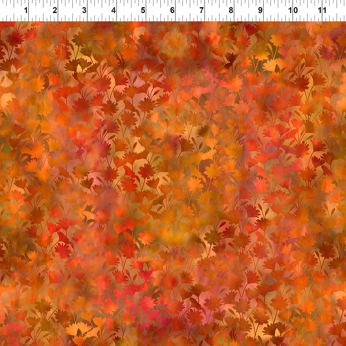 Densely packed carnation style blooms orange red burgundy warm orange floral blender quilting fabric patchwork sewing projects