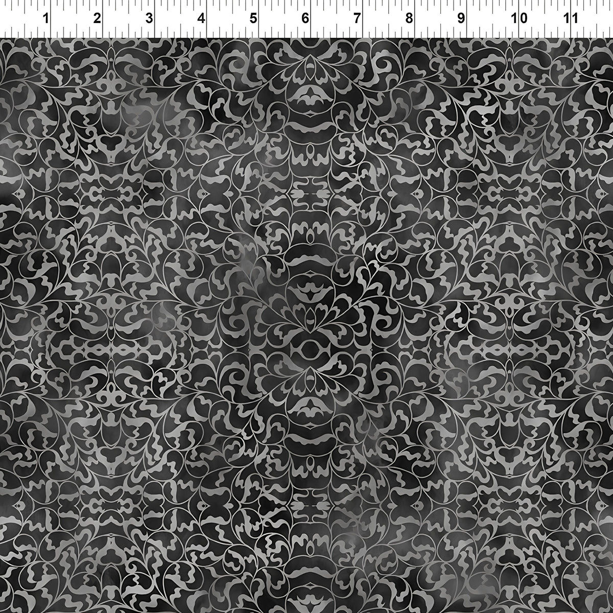 Scrolling filigree damask charcoal grey black blender quilting fabric patchwork sewing projects